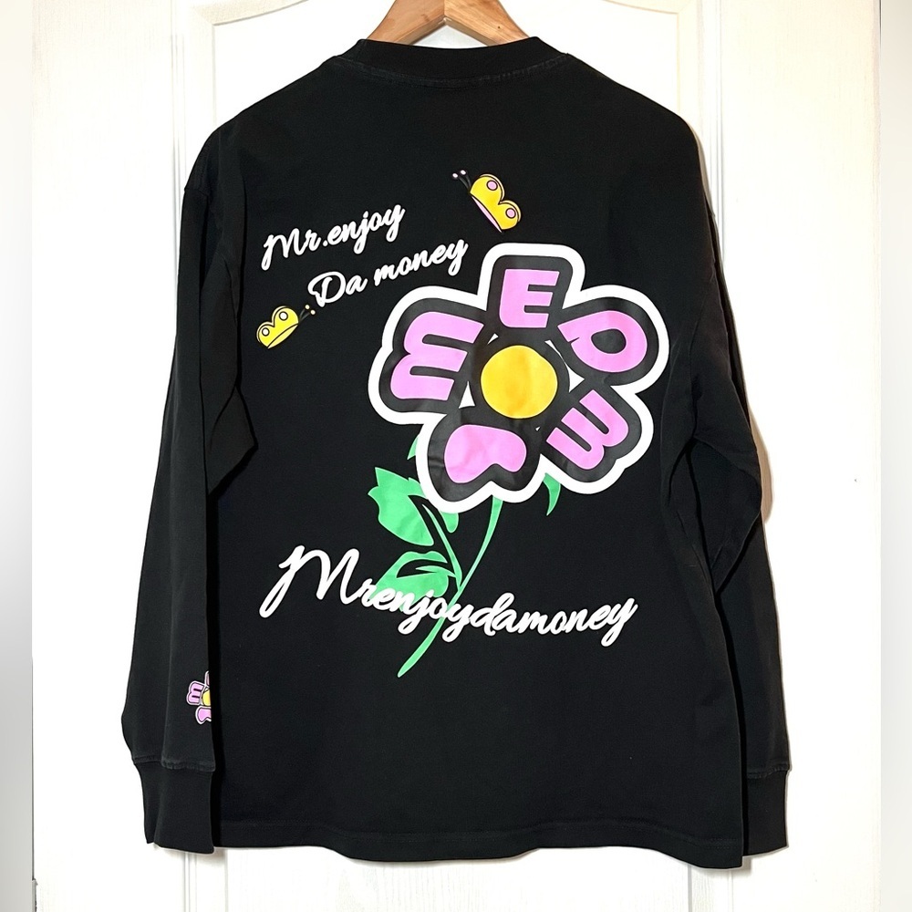 MEDM Mr. Enjoy Da Money Black Flower Long Sleeve Shirt Casual Streetwear Size S